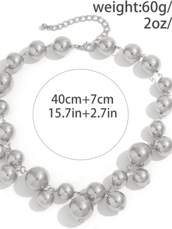 Chunky Pearls Statement Choker Necklace for Women,14K Gold Large Beaded Punk Bal - Picture 3 of 7